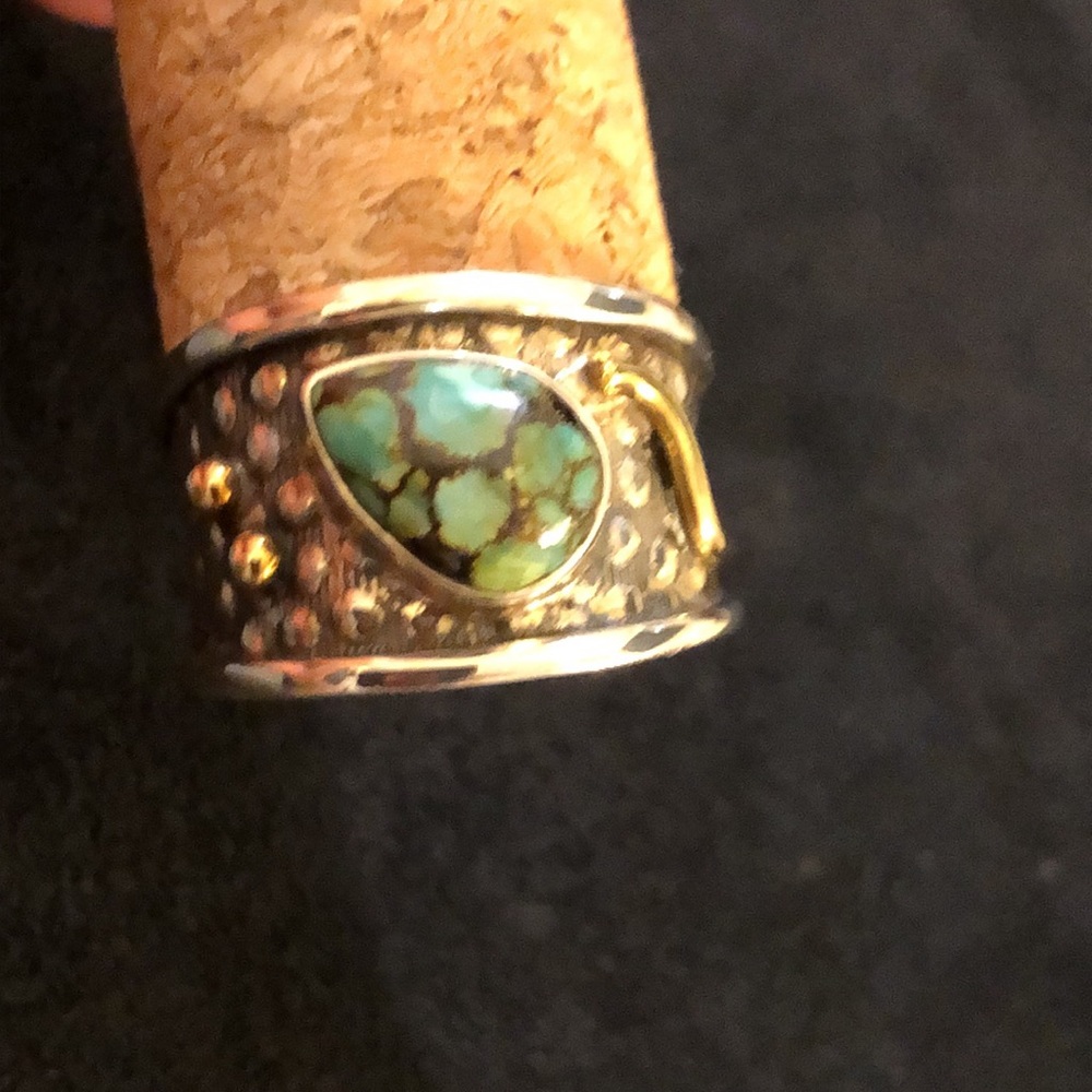Green Turquoise Ring 925/18K Size8. Handmade by a local Santa Barbara Artist.NWT - Picture 10 of 12